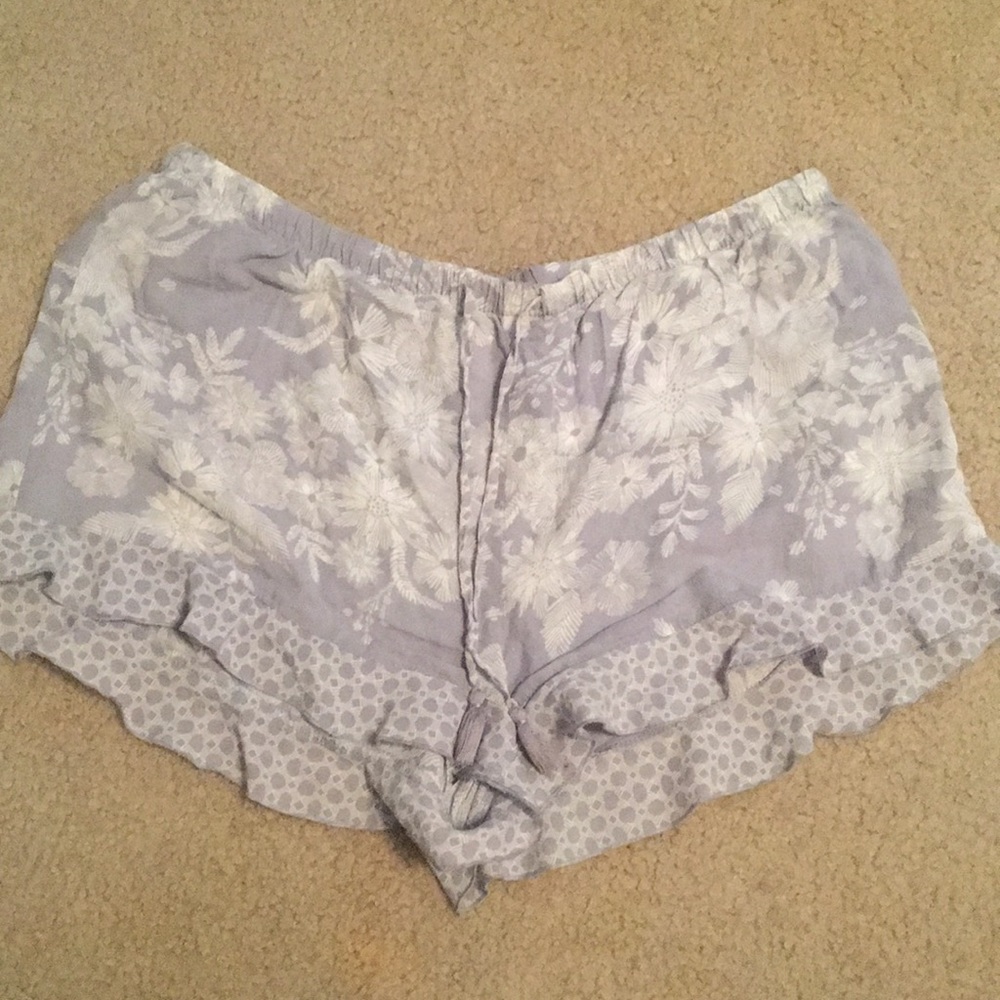 Purple and white floral pajama shorts